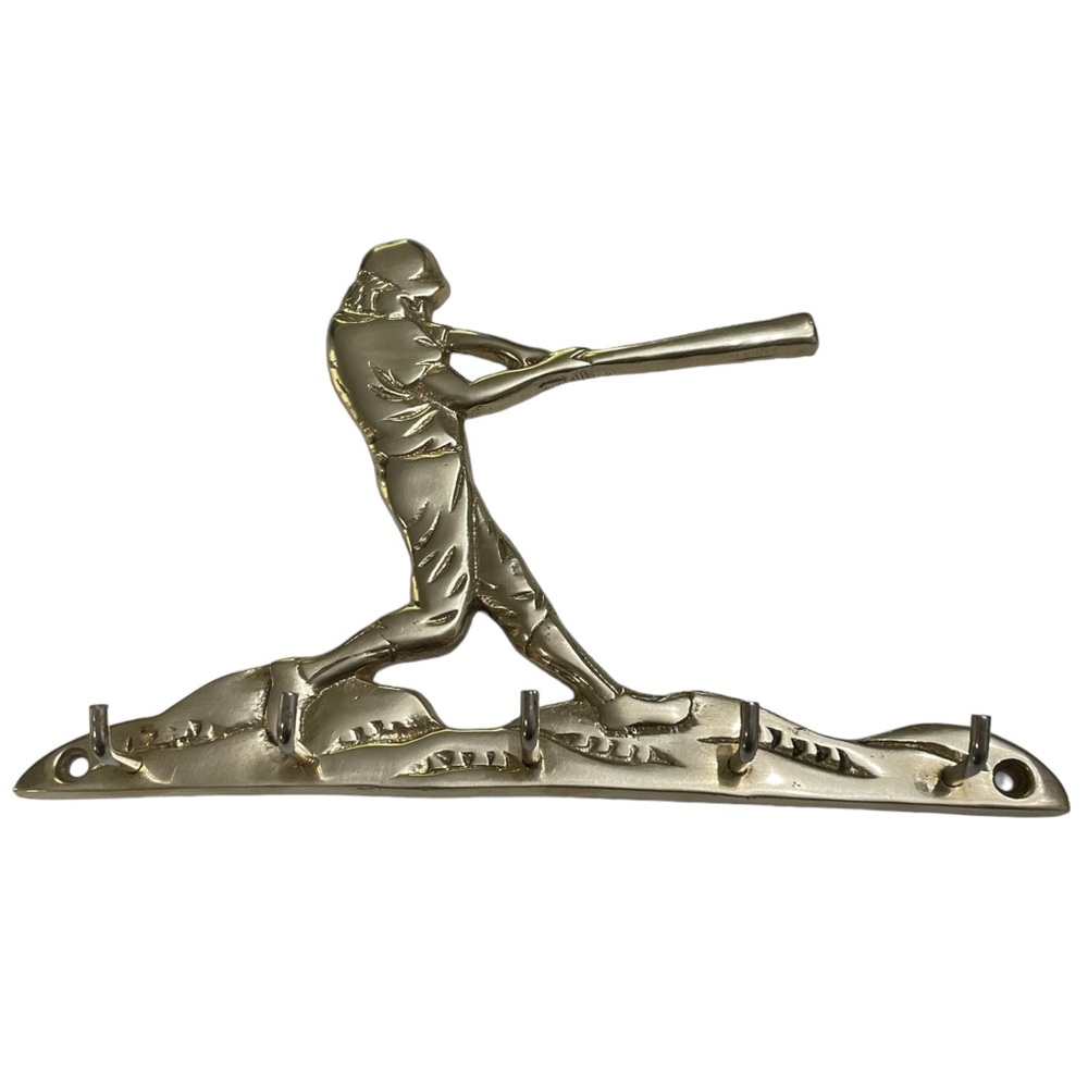 Vintage Brass Baseball Player Key Hook 7 Inches